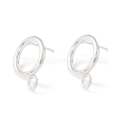 304 Stainless Steel Stud Earring Findings, with 316 Surgical Stainless Steel Pins and Horizontal Loops, Ring, 925 Sterling Silver Plated, 18x14mm, Hole: 3.2mm, Pin: 0.7mm