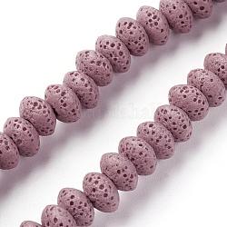 Brins de perles de pierre de lave naturelle, teinte, rondelle, rouge violet pâle, 9x5~5.5mm, Trou: 2mm, environ 37 pcs / brin, 7.87 pouce (20 cm)