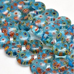 Millefiori Glass Flat Round Bead Strands, Dodger Blue, 12x4mm, Hole: 1mm, about 34pcs/strand, 14.7 inch