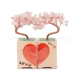 Árbol del dinero del corazón decoraciones de exhibición de bonsái de cuarzo rosa natural, para la decoración de la oficina en casa buena suerte, 52x48.5x160mm