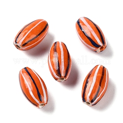 手作りの陶器ビーズ  ファミーユは磁器バラ  オーバル  オレンジ  17x9.5mm  穴：1.6mm  約22個/連  14.37インチ（36.5cm）