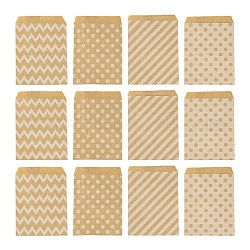 100Pcs 4 Patterns Eco-Friendly Kraft Paper Bags, No Handles, for Food Storage Bags, Gift Bags, Shopping Bags, with Diagonal Stripe/Star/Polka Dot/Wave Pattern, 18x13cm, 25pcs/pattern