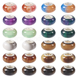 66pcs perles européennes en résine rondelle 11 couleurs, Perles avec un grand trou   , pierres d'imitation, laiton avec ton argent noyaux doubles, couleur mixte, 13.5x8mm, Trou: 5mm, 6 pcs / couleur