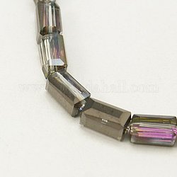 Electroplate Glass Beads, Half Silver Plated, Faceted, Cuboid, Coffee, 8x4x4mm, Hole: 1mm