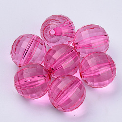 Abalorios de acrílico transparentes, facetados, redondo, color de rosa caliente, 8x8mm, agujero: 1.5 mm, aproximamente 177 unidades / 50 g