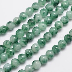 Natural & Dyed Malaysia Jade Bead Strands, Round, Imitation Flower Jade, Green, 10mm, Hole: 1.0mm, about 38pcs/strand, 15 inch