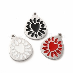 304 Stainless Steel Enamel Pendants, Teadrop with Heart Pattern, Mixed Color, 15x12x1mm, Hole: 1.2mm