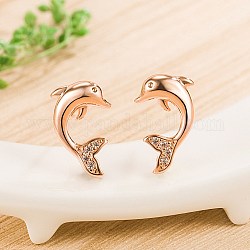 Boucles d'oreilles en zircone cubique dauphin pour fille femme, Boucles d'oreilles en laiton, or rose