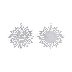 304 Stainless Steel Pendants, Etched Metal Embellishments, Sun, Stainless Steel Color, 38x35x0.3mm, Hole: 1.4mm