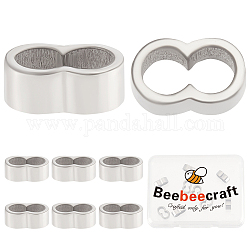 Beebeecraft 10 個 304 ステンレススチールスライドチャーム/スライダービーズ  レザーコードブレスレット作り用  オーバル  ステンレス鋼色  10x6x3.5mm  穴：4x8mm
