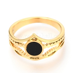 304 палец кольца из нержавеющей стали, со смолой, плоско-круглые, чёрные, золотые, размер США 7, внутренний диаметр: 17 мм