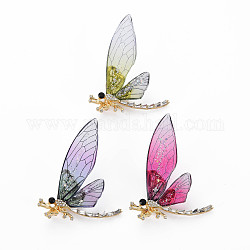 Bling Dragonfly Resin Brooch, Animal Rhinestone Lapel Pin for Backpack Clothes, Light Gold, Nickel Free & Lead Free, Mixed Color, 46x60x11mm, Pin: 0.8mm
