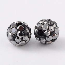 Grade A Rhinestone Pave Disco Ball Beads, for Unisex Jewelry Making, Round, Jet Hematite, PP7(1.35~1.4mm), 6mm, Hole: 0.8mm