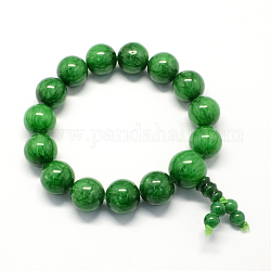 Natural Buddha Meditation Yellow Jade Beaded Stretch Bracelets, Dark Green, 55mm, 14pcs/strand