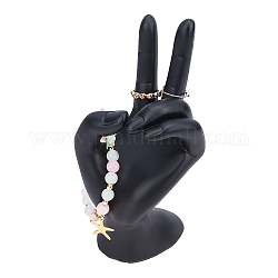 Modèle de main d'affichage de bijoux en résine, pour bague et collier, ouais signe de victoire geste, noir, 7.05x6.1x17 cm