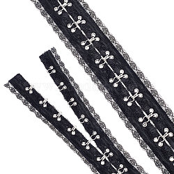 Boucles à crochets en acier, avec du coton et de la dentelle, plat, noir, 56.5~60.5mm, 3 yards/carte