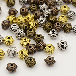 Mixed Tibetan Style Alloy Flower Spacer Beads, Cadmium Free & Lead Free, Mixed Color, 7x5.5mm, Hole: 1mm, about 360pcs/200g