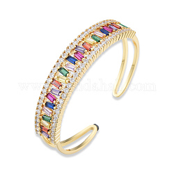 Bracelet de manchette ouvert en zircone cubique colorée, bijoux en laiton pour femmes, sans nickel, or, diamètre intérieur: 2 pouce (5.1 cm)