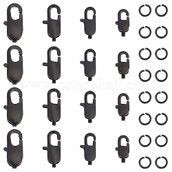 Unicraftale 16 Stück, 4 Stile, Elektrophorese, schwarze Karabinerverschlüsse, Kits aus Edelstahl, Karabinerverschlüsse mit 16 Stück, offenen Biegeringen aus Edelstahl, Loch 1~1.5x1.5~2 mm