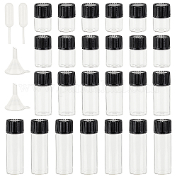 Mini botellas de spray de vidrio pandahall elite, con tolva de embudo de plástico, gotero de plástico desechable, negro, botellas de spray de vidrio: 40 piezas
