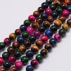 Natürlichen Tigerauge Perlen Stränge, Runde, gefärbt, Mischfarbe, 8 mm, Bohrung: 1 mm, ca. 47 Stk. / Strang, 14.96 Zoll (38 cm)