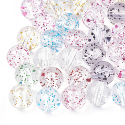 Perles en acrylique transparente, avec de la poudre de paillettes, ronde, couleur mixte, 10mm, Trou: 1.8mm