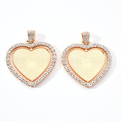 Alloy Pendant Cabochon Settings, with Crystal Rhinestone, Cadmium Free & Lead Free, Double-sided Tray, Heart, Light Gold, Tray: 26.5x32.5mm, 42.5x45.5x3mm, Hole: 9.5x5mm