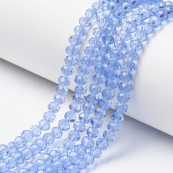 Chapelets de perles en verre, facette, rondelle, lumière bleu ciel, 8x6mm, Trou: 1mm, Environ 65~68 pcs/chapelet, 15.7~16.1 pouce (40~41 cm)