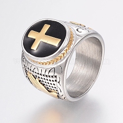 Bagues en 304 acier inoxydable, avec l'émail, anneaux large bande, croix, couleur mixte, taille 9, 19mm