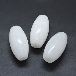 Giada bianca naturale con due perline a mezzo foro, ovale, 49.5~50x25mm, Foro: 2 mm