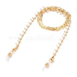 Eyeglasses Chains, Neck Strap for Eyeglasses, with Glass Beads, Brass Paperclip Chains, 304 Stainless Steel Lobster Claw Clasps and Rubber Loop Ends, Real 18K Gold Plated, White, 27.56 inch(70cm)