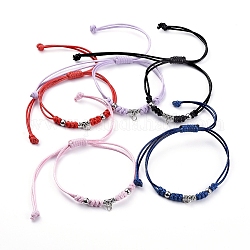 Braided Bead Bracelets, with Waxed Polyester Cord, Tibetan Style Alloy Tube Bails and 304 Stainless Steel Beads, Antique Silver & Stainless Steel Color, Mixed Color, 1 inch~4-3/8 inch((2.6~11cm)