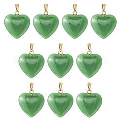 Имитация нефрита стеклянные подвески, с золотой гальванической железной фурнитурой, сердце подвески, зелёные, 22x20.5x7 мм, отверстие : 6x2 мм