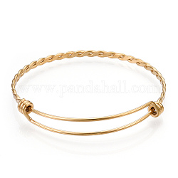 Adjustable 304 Stainless Steel Expandable Bangle Making, Real 18K Gold Plated, 60mm, 3.5mm