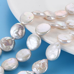 Naturales keshi abalorios de perlas hebras, perla cultivada de agua dulce, plano y redondo, color de concha, 12~16x12~14x3~7mm, agujero: 0.6 mm, aproximamente 26~28 pcs / cadena, 14.96 pulgada (38 cm)