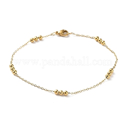 304 Stainless Steel Round Beaded Link Chain Bracelets for Women, Golden, 8 inch(20.3cm)