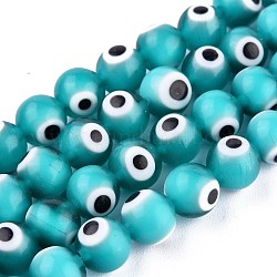 Chapelets de perle rondes au mauvais œil manuelles, turquoise, 8mm, Trou: 1mm, Environ 49 pcs/chapelet, 14.17 pouce