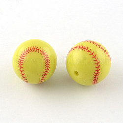 Opaque Acrylic Round Beads, Sports beads, Baseball, Yellow, 20mm, Hole: 2.5mm