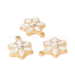 Ion Plating(IP) 304 Stainless Steel Enamel Pendants, with Crystal Glass Drill, Snowflake, Golden, 20x15x4mm, Hole: 1.5mm