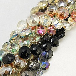 Electroplate Glass Beads, Flat Round, Faceted, Mixed Color, 18x12mm, Hole: 1mm