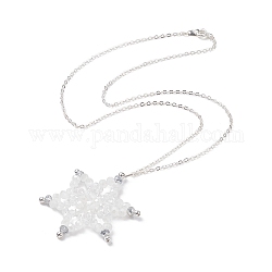 Collier pendentif flocon de neige en hématite synthétique et perles de verre, bijoux en laiton pour femmes, clair, 18.03'' (45.8 cm)