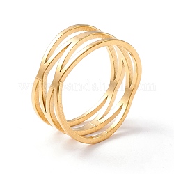 Criss Cross 304 Stainless Steel Finger Ring for Women , Golden, Inner Diameter: US Size 6 1/2(16.9mm)