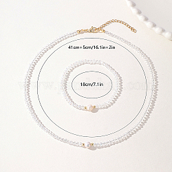 Bracelets extensibles en perles de verre et colliers de perles, véritables ensembles de bijoux plaqués or 18 carat pour femmes, clair, 410mm