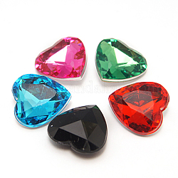 Cabuchones de diamante de imitación de acrílico de Taiwan imitación, señaló hacia atrás y facetas, corazón, color mezclado, 18x18x6.5mm