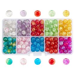 Perles en verre craquelés transparente peint à la bombe, ronde, couleur mixte, 8mm, Trou: 1.3mm, environ 18~22pcs / compartiment, 180~220 pcs / boîte
