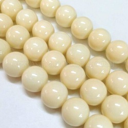 Eco-Friendly Round Baking Paint Glass Beads Strands, Cotton Cord Threaded, Bisque, 10mm, Hole: 0.7~1.1mm, about 42pcs/strand, 15 inch
