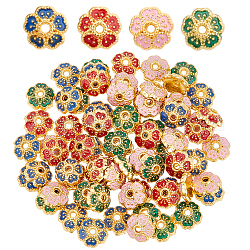 DICOSMETIC 80Pcs 4 Colors Enamel Flower Bead Cap 5-Petal Flower Spacers Cap Golden Bead End Caps Alloy End Charm Caps for DIY Earring Bracelet Necklaces Jewelry Craft Making, Hole: 0.9mm