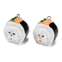 Pendenti imitazione cibo in resina opaca, ciondoli sushi per cani con anelli in ferro color platino, nero, 27x22x20mm, Foro: 2 mm