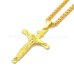 Collar colgante de cruz de crucifijo de aleación con cadenas de trigo, joyería gótica para hombres mujeres, dorado, 23.82 pulgada (60.5 cm)