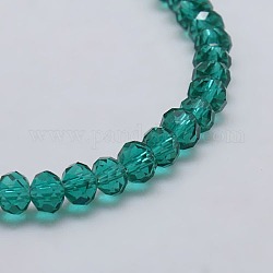Transparent Glass Bead Strands, Faceted, Rondelle, Dark Cyan, 4x3mm, Hole: 1mm, about 130~140pcs/strand, 18.1inch
